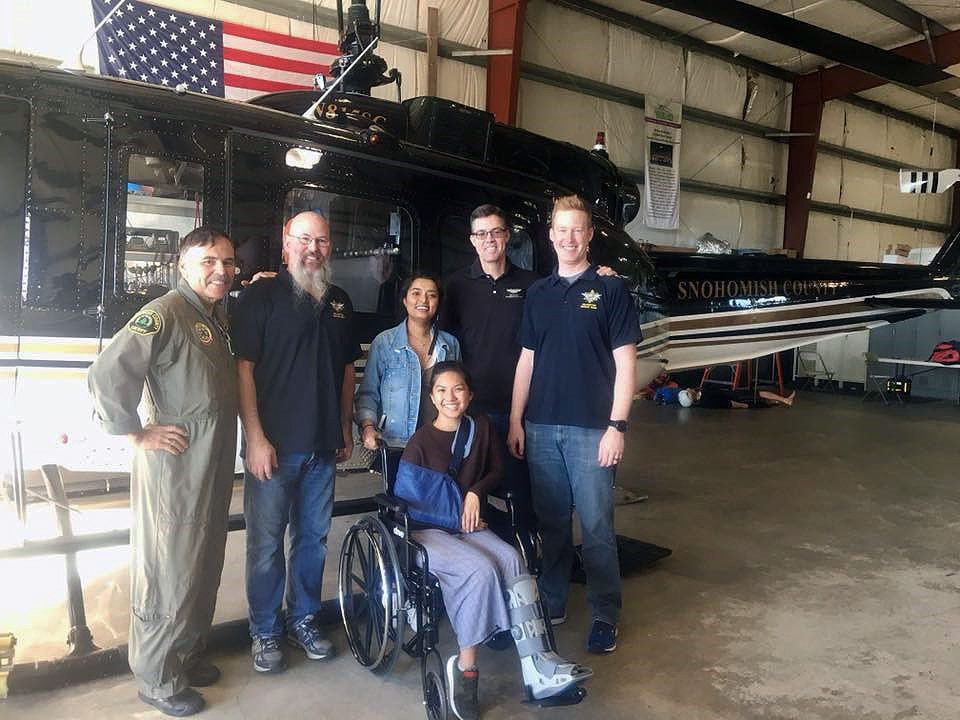 Jocelyn and Keshala with members of the Snohomish County Helicopter Rescue Team